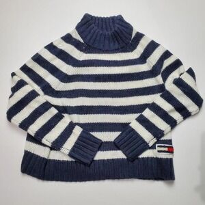 Tommy Jeans Blue White Stripe Sweater Size Small Nautical Cold Weather
